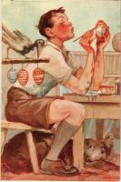 Cserkész művészlap. Márton L.-féle Cserkészlevelezőlapok Kiadóhivatala / Hungarian boy scout art postcard, Easter greeting s: Márton L.