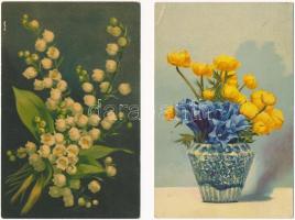 11 db RÉGI  motívum képeslap: virágok / 11 pre-1945 motive postcards: flowers