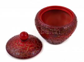 Zsolnay ökörvér mázas, repesztett mázas porcelán cukortartó, jelzett, apró lepattanásokkal, m: 13 cm