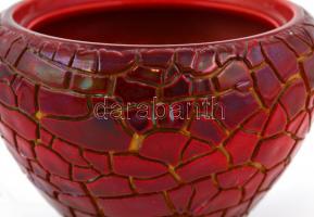 Zsolnay ökörvér mázas, repesztett mázas porcelán cukortartó, jelzett, apró lepattanásokkal, m: 13 cm