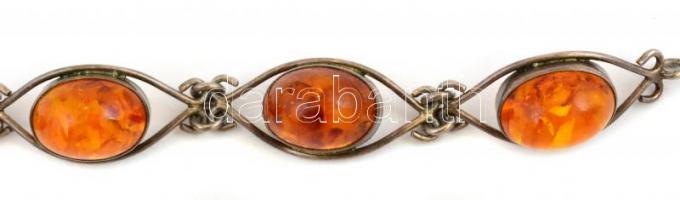 Jelzett, ezüst karkötő borostyán kövekkel