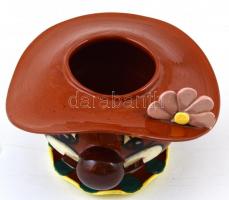 Bohócfejes mázas kerámia váza, apró kopásokkal, 13x20 cm