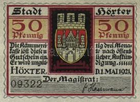 Német Birodalom/Weimari Köztársaság/ Höxter 1921. 10Pf + 25Pf + 50Pf 3klf db, teljes sor T:I