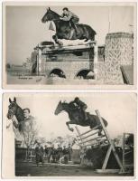 1954 Orosháza, Országos Lovasbajnokság résztvevője ugrat a lovával. Foto Gulyás, Alap. - 2 db fotó / 2 photo postcards