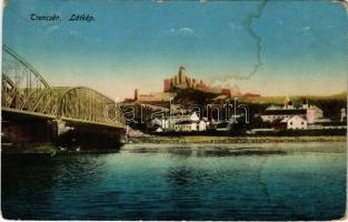 1915 Trencsén, Trencín; látkép, híd, vár / general view, bridge, castle (kopott sarkak / worn corners)