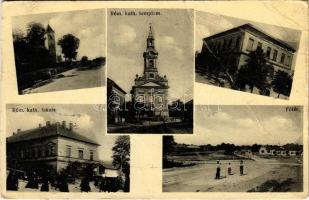 Szőgyén, Szölgyén, Svodín, Seldin; Római katolikus templom és iskola, Fő tér, utca. Danics József kiadása / church and school, main square, street (EB)