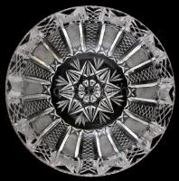 Ólomkristály üveg hamutál, formába öntött, apró kopásokkal, d: 14 cm
