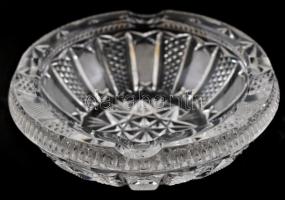 Ólomkristály üveg hamutál, formába öntött, apró kopásokkal, d: 14 cm