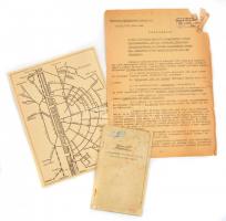 cca 1940 3 közlekedési dokumentum: Irányelvek forgalmi személyzet büntetéseinek kiszabásánál, BHÉV körözvény, vonalhálózati térkép