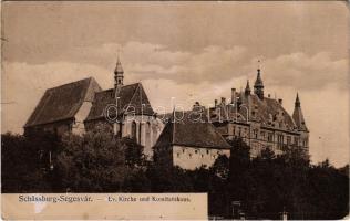 Segesvár, Schässburg, Sighisoara; Evangélikus templom és városház / Lutheran church and town hall (szakadás / tear)