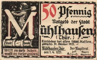 Német Birodalom/Weimari Köztársaság/ Mühlhausen 1921. 50Pf(5x) 5klf db, teljes sor T:I