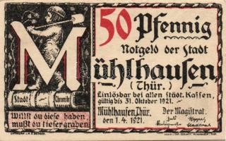 Német Birodalom/Weimari Köztársaság/ Mühlhausen 1921. 50Pf(5x) 5klf db, teljes sor T:I
