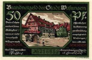 Német Birodalom/Weimari Köztársaság/ Wasungen 1921. 50Pf(4x) + 75Pf(2x) 6klf db, teljes sor T:I