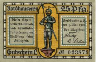 Német Birodalom/Weimari Köztársaság/ Nordhausen 1921. 25Pf(2x) + 50Pf(2x) + 75Pf(2x) 6klf db, teljes sor T:I