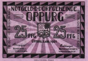 Német Birodalom/Weimari Köztársaság/ Oppurg 1921. 25Pf + 50Pf(2x) + 75Pf 4klf db, teljes sor T:I