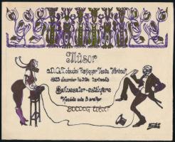 1923, 1925 A DGT Dunagőzhajózási Társaság szilveszteri mulatságára szóló rajzos meghívó 21x18, 17x21 cm + Egy modern Ganz Danubius prospektus