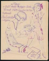 1923, 1925 A DGT Dunagőzhajózási Társaság szilveszteri mulatságára szóló rajzos meghívó 21x18, 17x21...