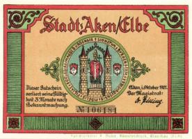 Német Birodalom/Weimari Köztársaság/Aken 1921. 25Pf + 50Pf(4x) + 75Pf 6klf db, teljes sor T:I