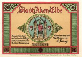 Német Birodalom/Weimari Köztársaság/Aken 1921. 25Pf + 50Pf(4x) + 75Pf 6klf db, teljes sor T:I