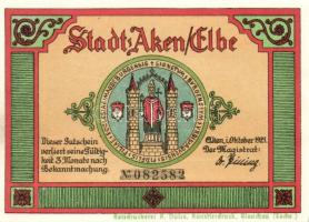 Német Birodalom/Weimari Köztársaság/Aken 1921. 25Pf + 50Pf(4x) + 75Pf 6klf db, teljes sor T:I