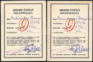 cca 1975-1985 2 db belépő, MSZMP-Üdülő, Balatonaliga