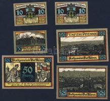 Német Birodalom/Weimari Köztársaság/ Kösen 1921. 10Pf(3x) + 50Pf(3x) 6klf db, teljes sor T:I