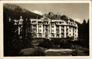 1950 Tátrafüred, Ótátrafüred, Altschmecks, Stary Smokovec (Tátra, Magas-Tátra, Vysoké Tatry); Hotel Grand, Slavkovsky stít v pravo skupina Lomnického stítu / Nagyszálloda / hotel, mountain peaks (EK)