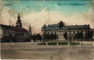 1914 Cegléd, Árpád tér, Kossuth Lajos szobor, Kohn és Erdős, Gottlieb, Révész, Schvartz Gyula üzlete, Gyógyszertár (fl)