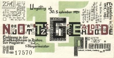 Német Birodalom/Weimari Köztársaság/ Itzehol 1921. 25Pf + 50Pf + 75Pf + 1M 4klf db, teljes sor T:I