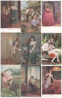 57 db RÉGI motívum képeslap: hölgyek, párok, és művész / 57 pre-1945 motive postcards: ladies, couples, art