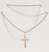 Ezüst(Ag) triplaszemes nyaklánc kereszt medállal, jelzett, h: 51 cm, medál: 3,5x1,7 cm, nettó: 9,14 ...