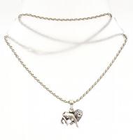 Ezüst(Ag) fonott nyaklánc oroszlános medállal, jelzett, h: 45 cm, medál: 2x1,6 cm, nettó: 9,71 g