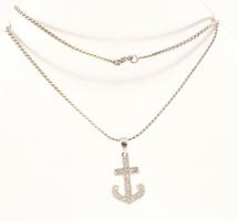 Ezüst(Ag) "s" szemű nyaklánc fehér kövekkel kirakott horgony medállal, jelzett, h: 50 cm, ...