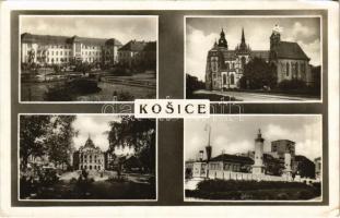 1950 Kassa, Kosice; Státna nemocnica, Dóm, Divadlo, Pomník C. A. / kórház, székesegyház, színház, emlékmű / hospital, cathedral, theatre, monument (gyűrődés / crease)