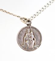 Ezüst(Ag) lapos pancer nyaklánc, kétoldalas Máriás/Jézusos medállal, jelzett, h: 46 cm, medál: 1,6 c...