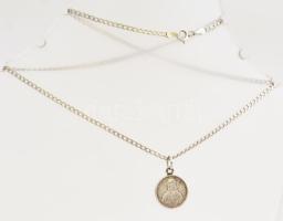 Ezüst(Ag) lapos pancer nyaklánc, kétoldalas Máriás/Jézusos medállal, jelzett, h: 46 cm, medál: 1,6 c...