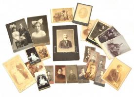 cca 1880-1900 25 db keményhátú fotó: vizitkártya, kabinet fotó
