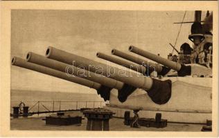 Osztrák-Magyar Haditengerészet csatahajójának fedélzeti ágyúi / K.u.K. Kriegsmarine Gefechtsbereit / Austro-Hungarian Navy battleship's board cannons. Phot. A. Hauger 1917 Nr. 1056.