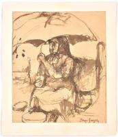 Pörge jelzéssel: Napernyős kofa. Lavírozott tus, papír, paszpartuban, 31×26,5 cm