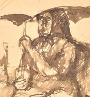 Pörge jelzéssel: Napernyős kofa. Lavírozott tus, papír, paszpartuban, 31×26,5 cm