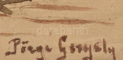 Pörge jelzéssel: Napernyős kofa. Lavírozott tus, papír, paszpartuban, 31×26,5 cm