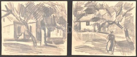 Deli Antal (1886-1960): 2 db rajz. Ceruza, papír, kartonra kasírozva. Jelzés nélkül .17x20 és 17,5x21 cm