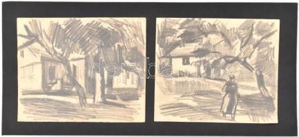 Deli Antal (1886-1960): 2 db rajz. Ceruza, papír, kartonra kasírozva. Jelzés nélkül .17x20 és 17,5x2...