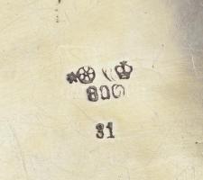 Ezüst(Ag) áttört peremű tálka, jelzett, 4,5x9,5x5,7 cm, nettó: 35,6 g