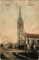 1908 Buziásfürdő, Baile Buzias; Templom utca. Eberle Keresztély kiadása / street view, church (lyukak / pinholes)