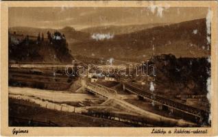 Gyimes, Ghimes; látkép, Rákóczi vár, vasúti híd / Cetatea Rákóczi / general view with castle, railway bridge (Rb)