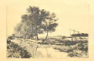 Azonosítatlan jelzéssel: Gémeskút rézkarc, papír. Jelzett 30x40 cm Üvegezett keretben