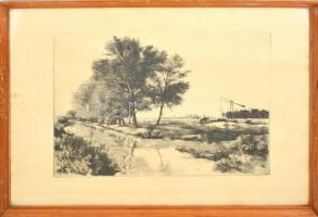 Azonosítatlan jelzéssel: Gémeskút rézkarc, papír. Jelzett 30x40 cm Üvegezett keretben