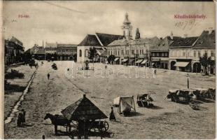 1907 Kézdivásárhely, Targu Secuiesc; Fő tér, piac, üzletek. Turóczi István kiadása / main square, market, shops