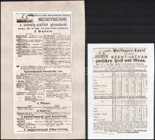 1840-1877 Hajózással kapcsolatos dokumentumok gyűjteménye. korabeli újsághirdetések, hajómenetrendekkel